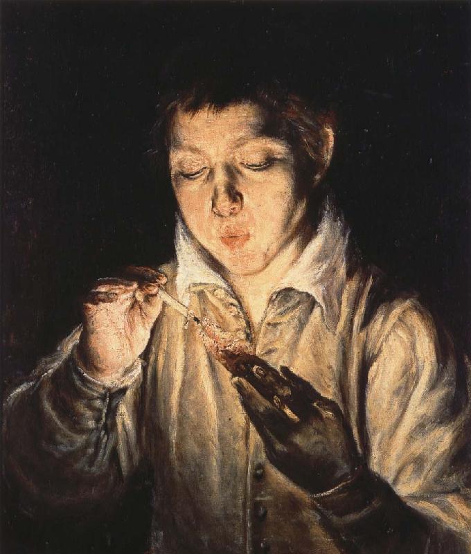 El Greco A Boy blowing on an Ember to light a candle oil painting image